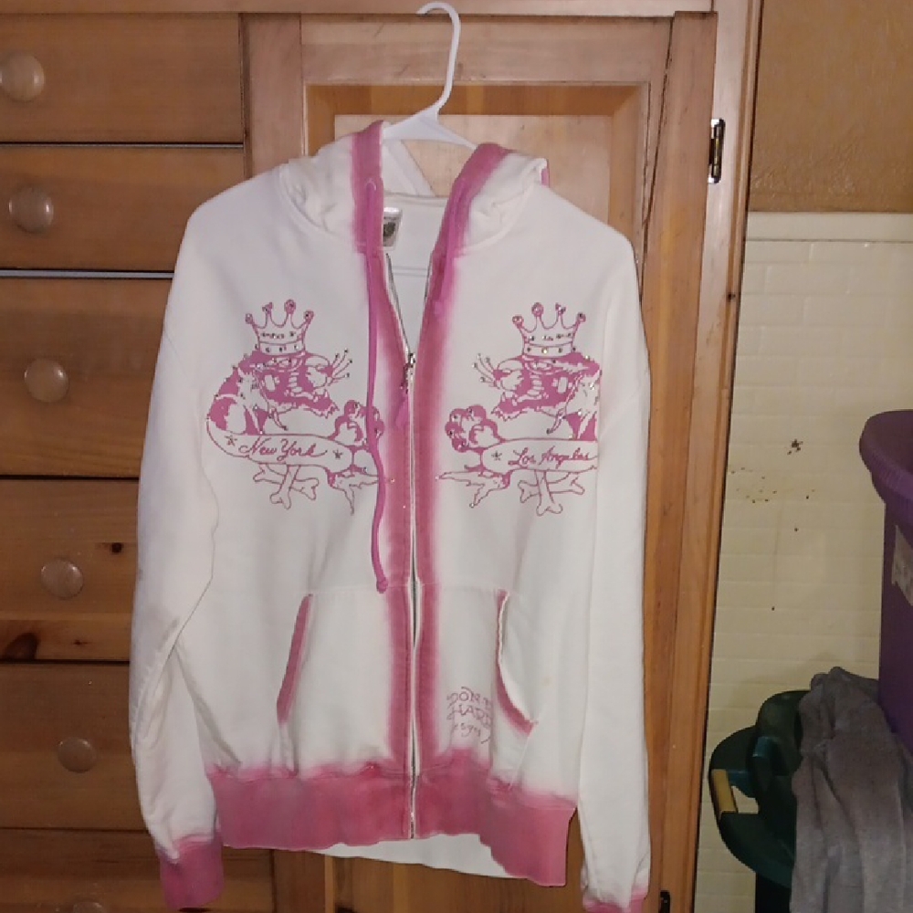 White and Pink Graphic Hoodie